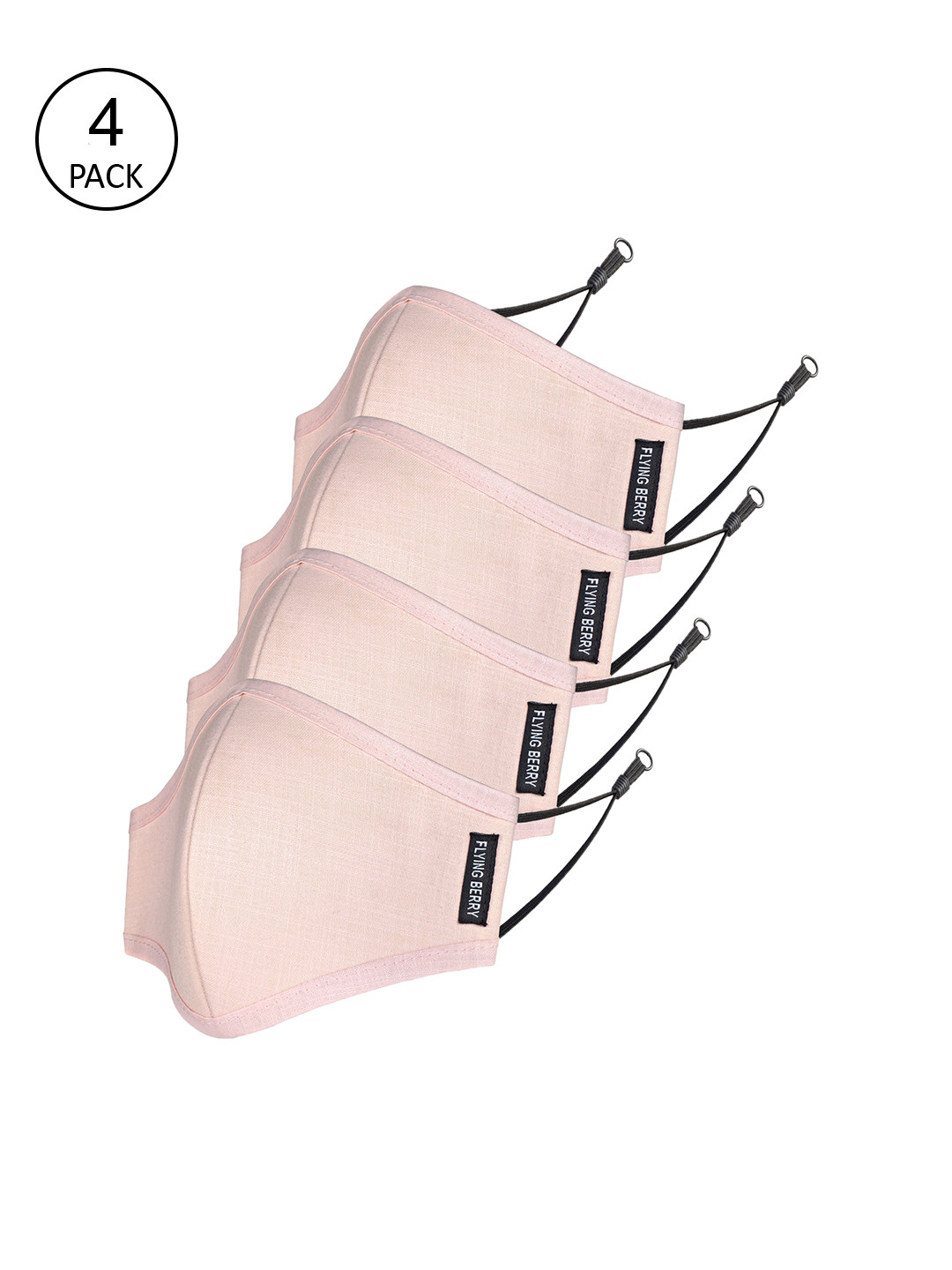 FLYING BERRY Unisex Pink Pack Of 4 Solid 3-Ply Reusable Anti Pollution Linen N95 Masks