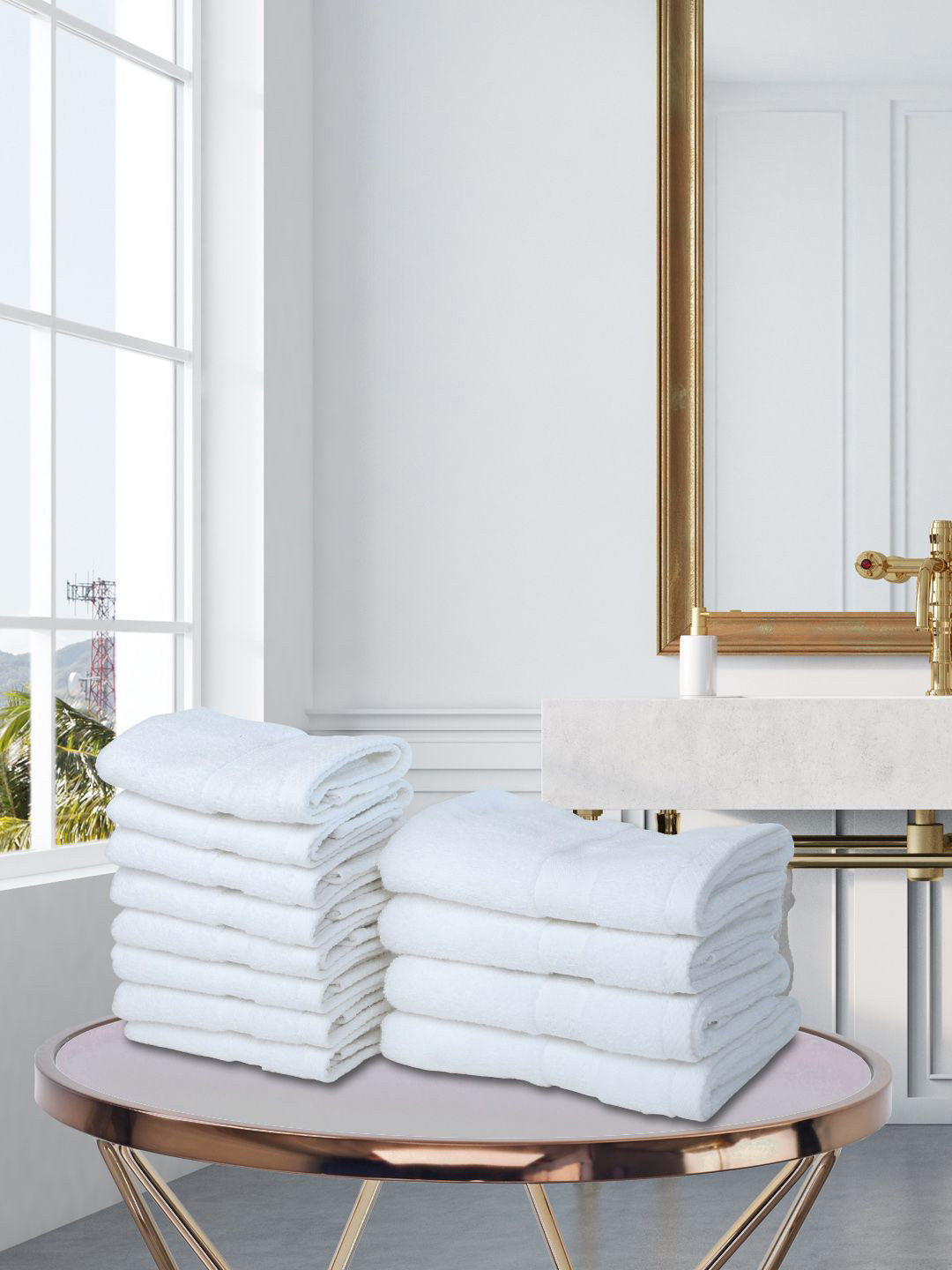 BIANCA White 12-Pieces Solid 500 GSM Cotton Hand & Face Towel Set