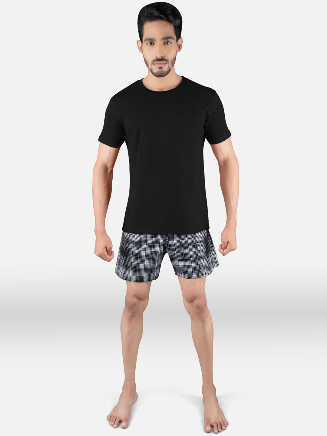 XYXX Men Black & Grey Cotton Night Suit