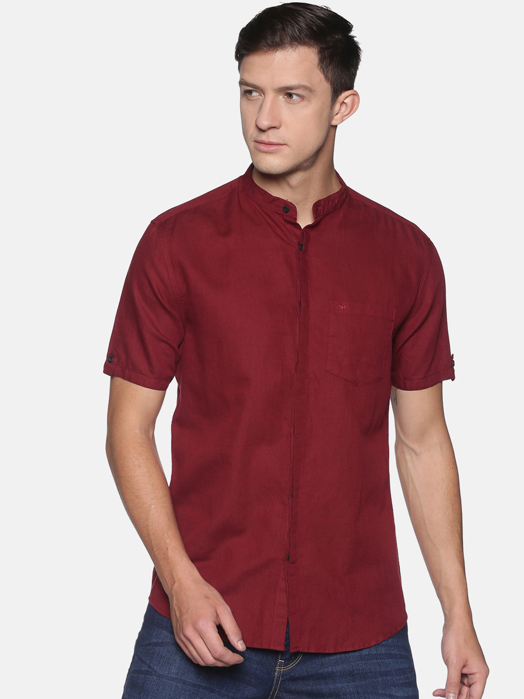 SHOWOFFFF Men Maroon Comfort Slim Fit Linen Casual Shirt