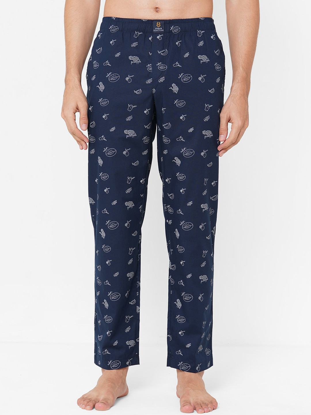 URBAN SCOTTISH Men Navy Blue & White Printed Pure Cotton Lounge Pants