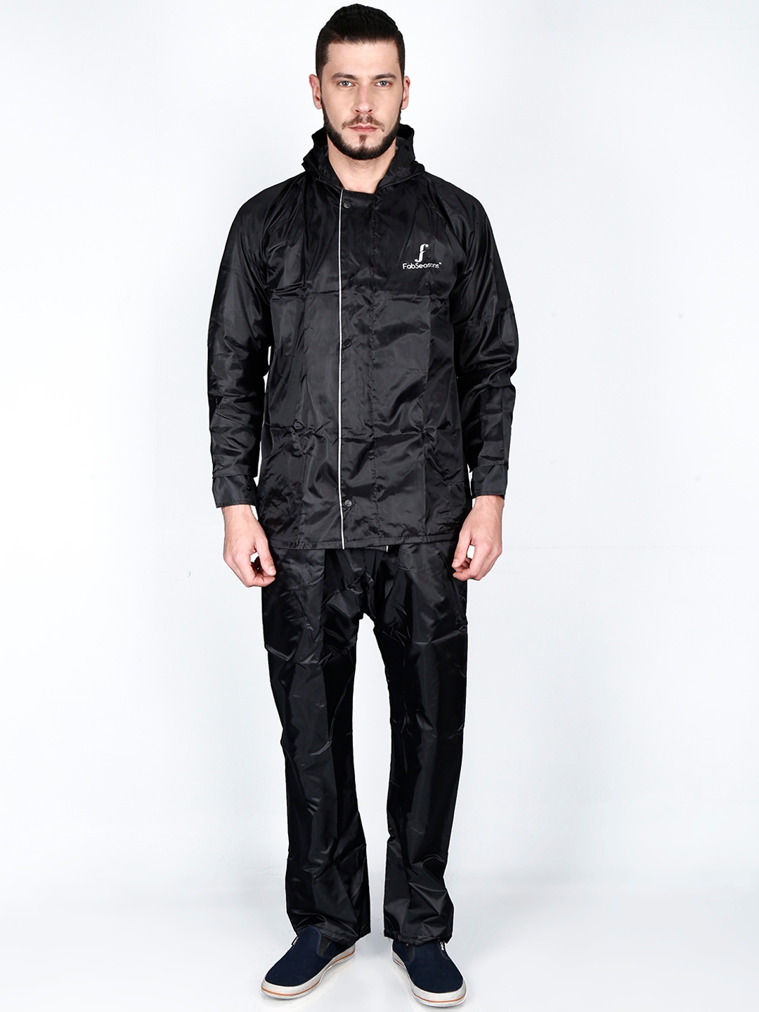 Buy FabSeasons Unisex Black Solid Loose Fit Reversible Waterproof Raincoat With Adjustable Hood and Reflector Rain Suit for Unisex 14628198 Myntra