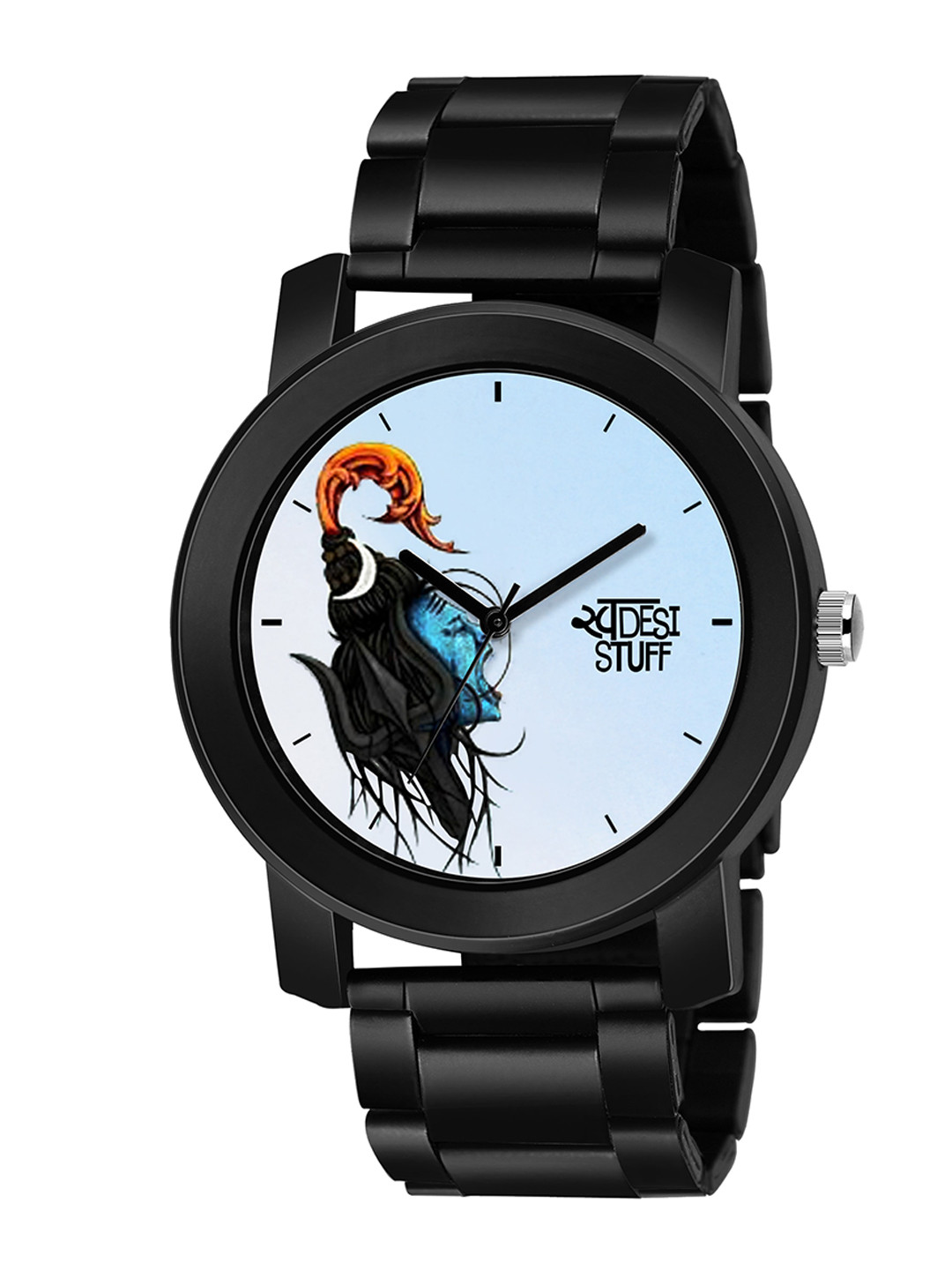 SWADESI STUFF Men Black Printed Dial & Black Analogue Watch metal black 20b