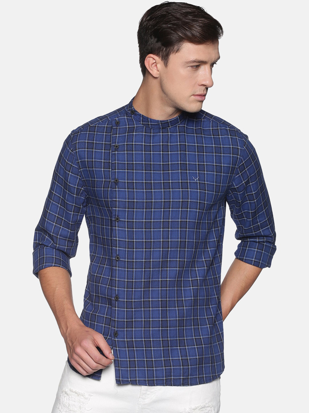 SHOWOFF Men Blue Slim Fit Buffalo Checks Checked Casual Shirt