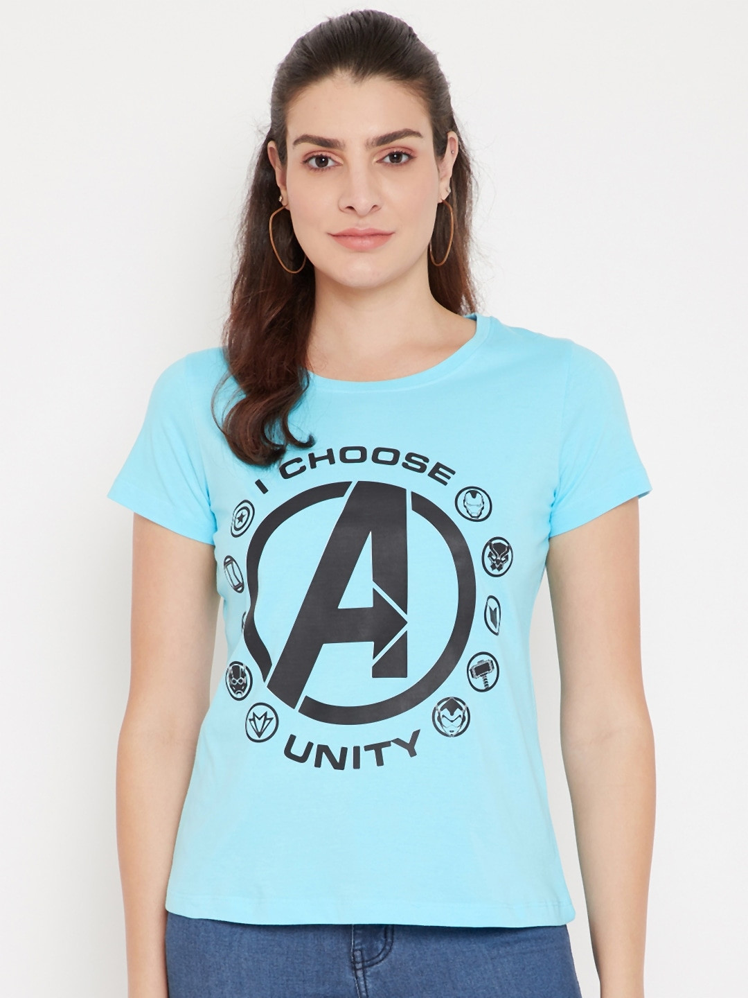 Marvel by Wear Your Mind Women Blue Avengers Printed T-shirt
