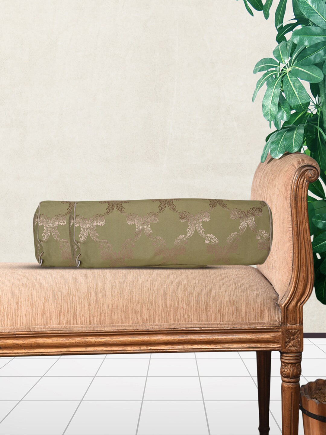 Home Olive Ethnic Motifs Cotton Washable Rectangle Cushion Cover -23.6x9.8In