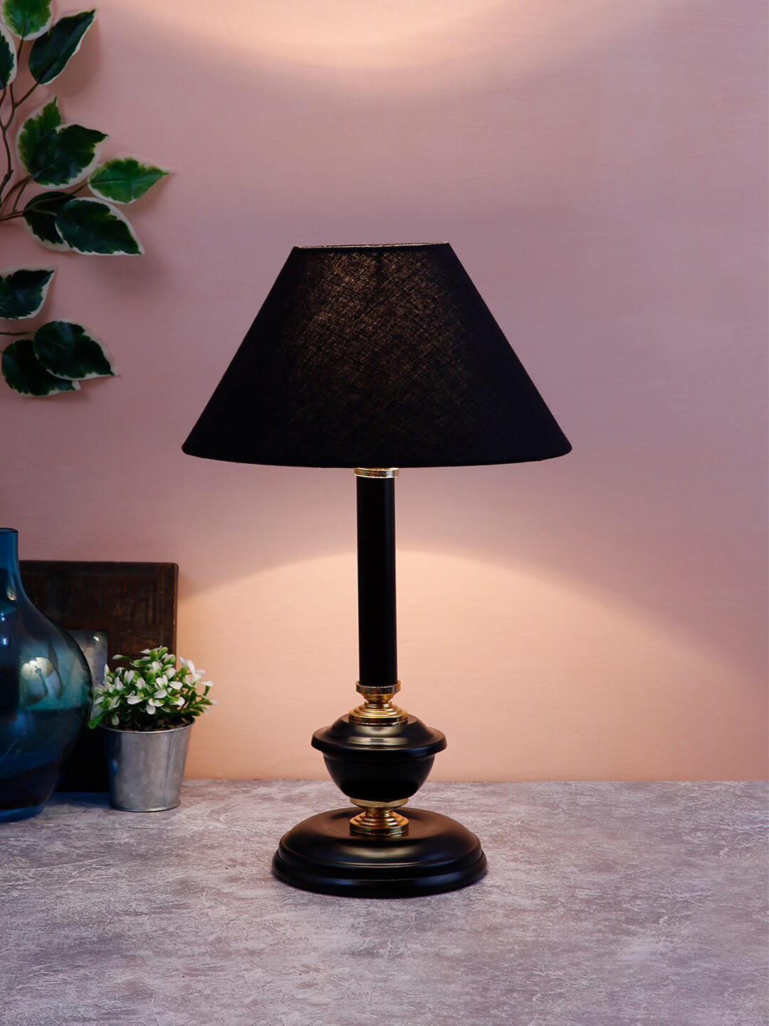 Devansh Black Traditional Bedside Standard Table Lamp with Shade