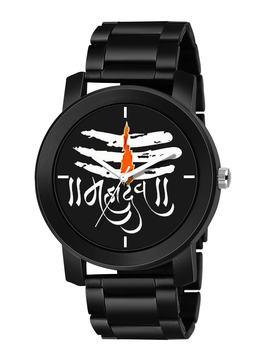 SWADESI STUFF Men Black Analogue Printed Dial Metal Strap Watch