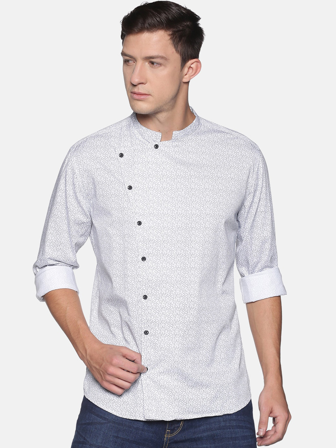 SHOWOFF Men White Slim Fit Abstract Printed Casual Shirt