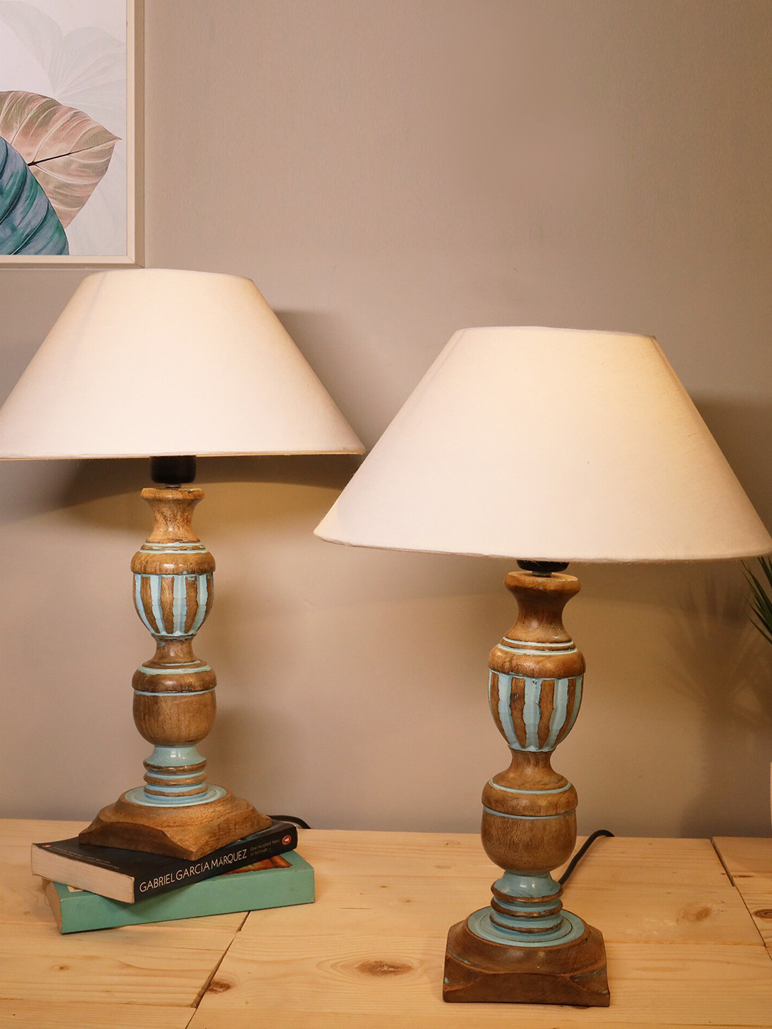 Homesake White & Brown Set Of 2 Contemporary Handcrafted Bedside Standard Table Lamp