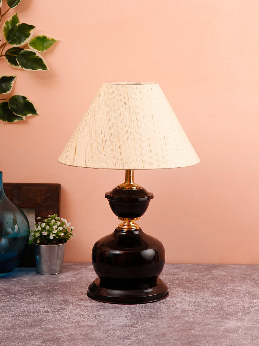 Devansh Off White & Black Traditional Bedside Standard Table Lamp