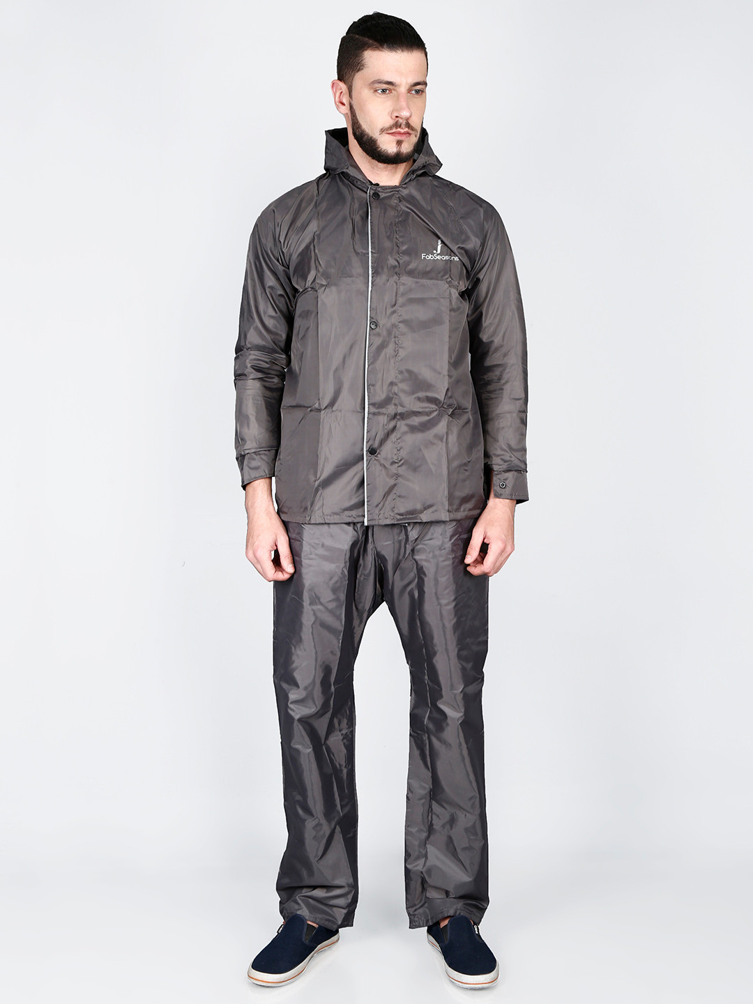 FabSeasons Grey Reversible Waterproof Raincoat with Adjustable Hood and Reflector