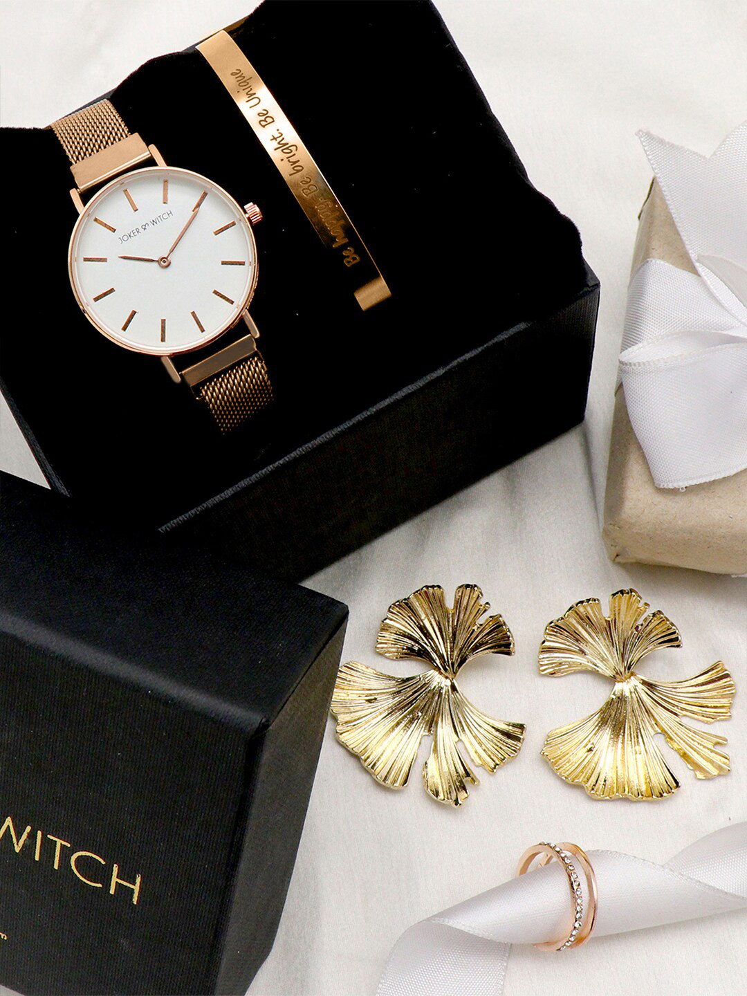 JOKER & WITCH Women Rose Gold & White Melody Love Stack Watch Gift Set JWLS112