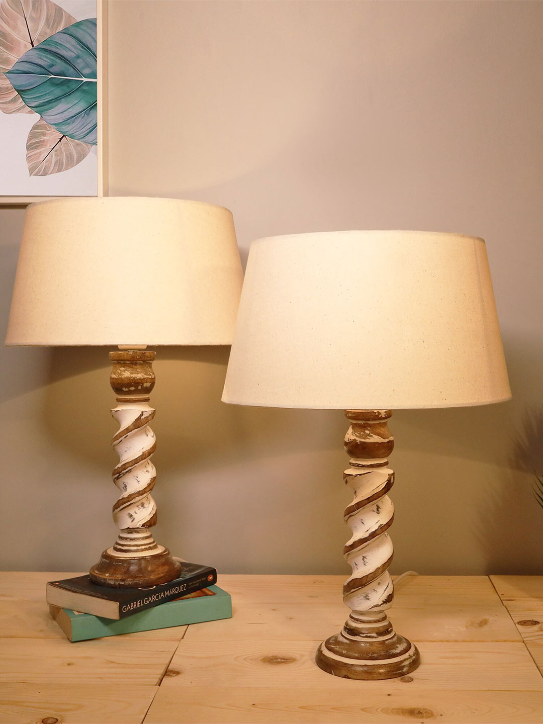 Homesake Set of 2 Beige & Brown Contemporary Handcrafted Table Lamp with Shade