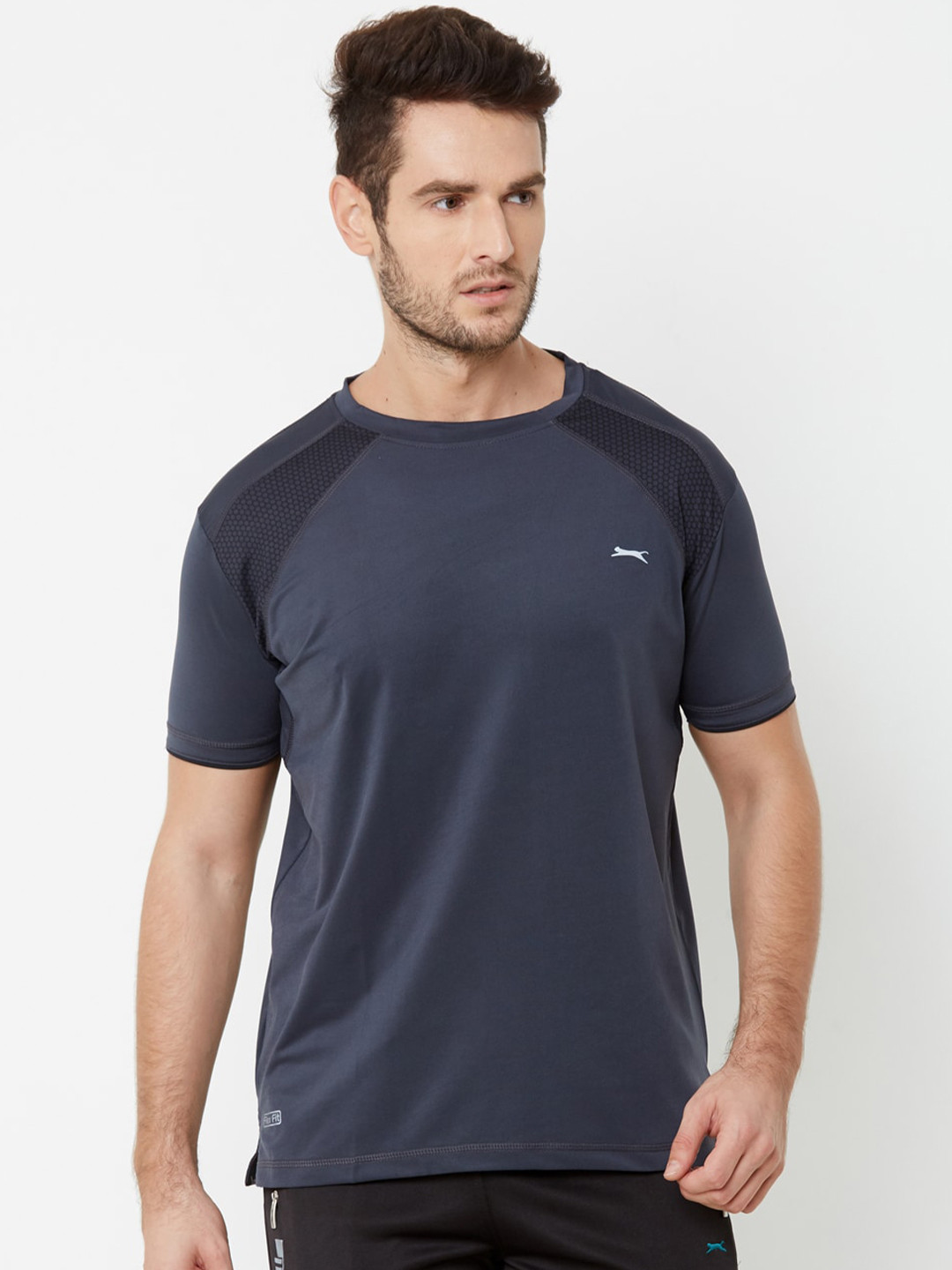 Black Panther Men Grey Applique Slim Fit T-shirt