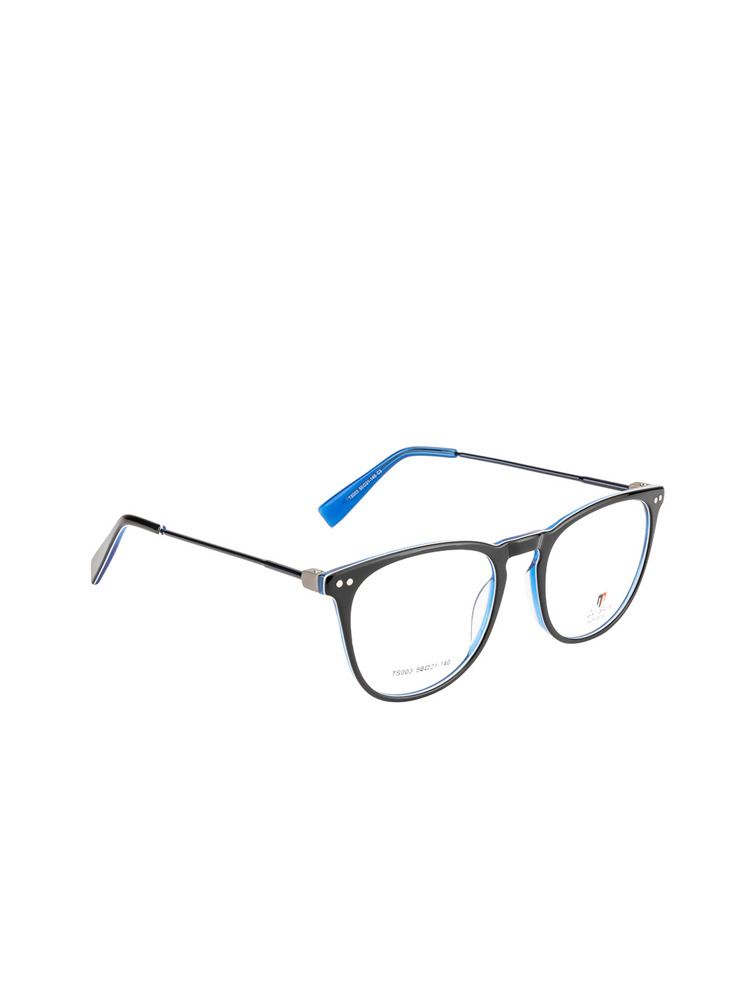 Ted Smith Unisex Black & Blue Full Rim Round Frames Eyeglasses