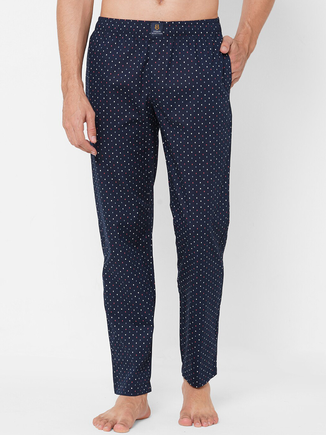 URBAN SCOTTISH Men Blue & White Printed Pure Cotton Lounge Pants