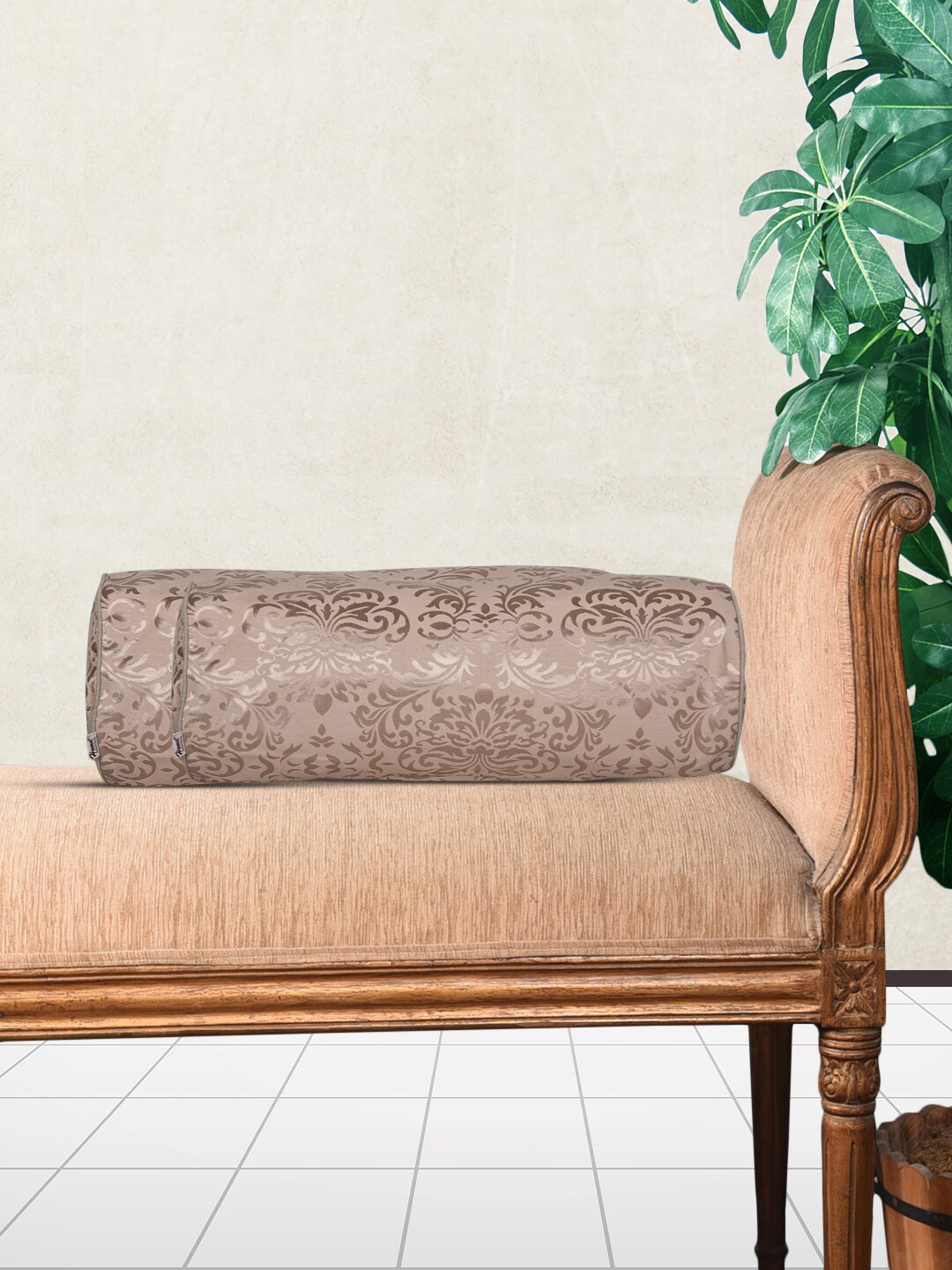 Home Gold Ethnic Motifs Cotton Jaquard Polyester Breathable Cushion Cover -10x24In