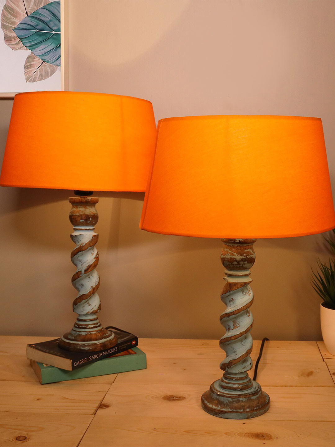 Homesake Orange & Brown Set Of 2 Contemporary Handcrafted Bedside Standard Table Lamp