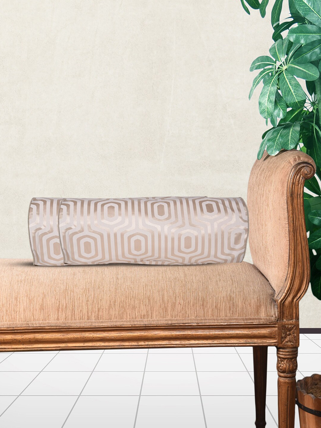 Home The best Cream Geometric Polyester Silk Washable Cylindrical Cushion Cover -12x18In