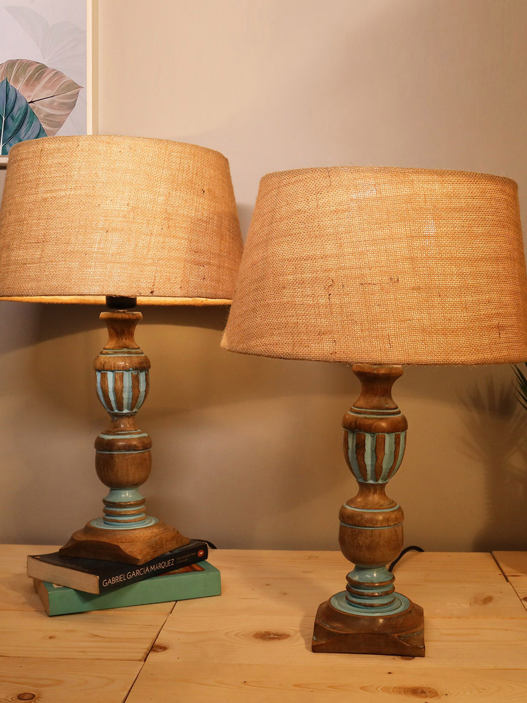 Homesake Set of 2 Beige & Blue Contemporary Handcrafted Table Lamp with Shade