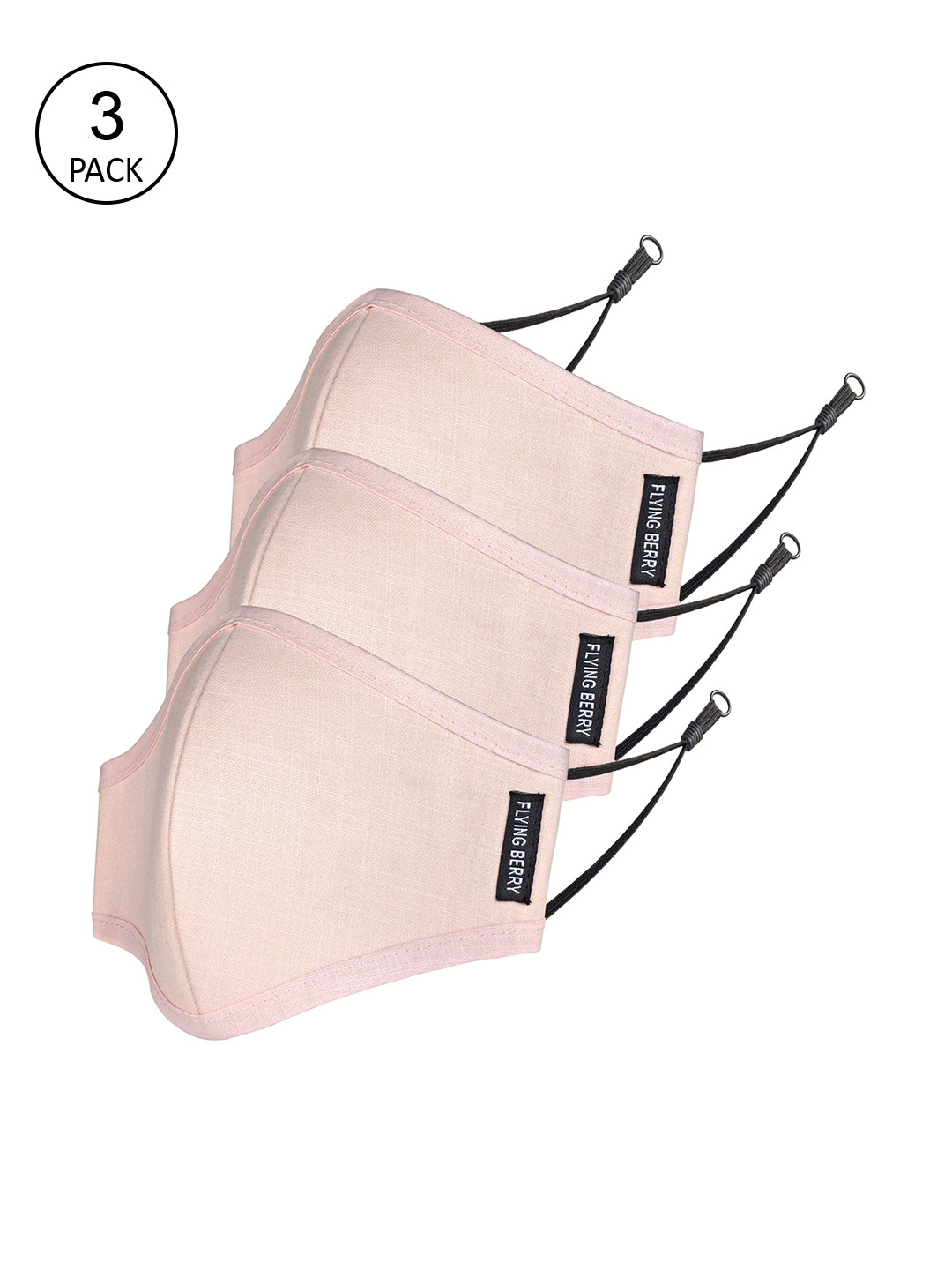 FLYING BERRY Unisex Pink Pack Of 3 Solid 3-Ply Reusable Anti Pollution Linen N95 Masks