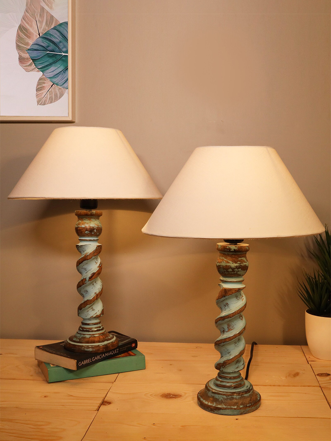 Homesake White & Brown Set of 2 Bedside Standard Table Lamp with Shade