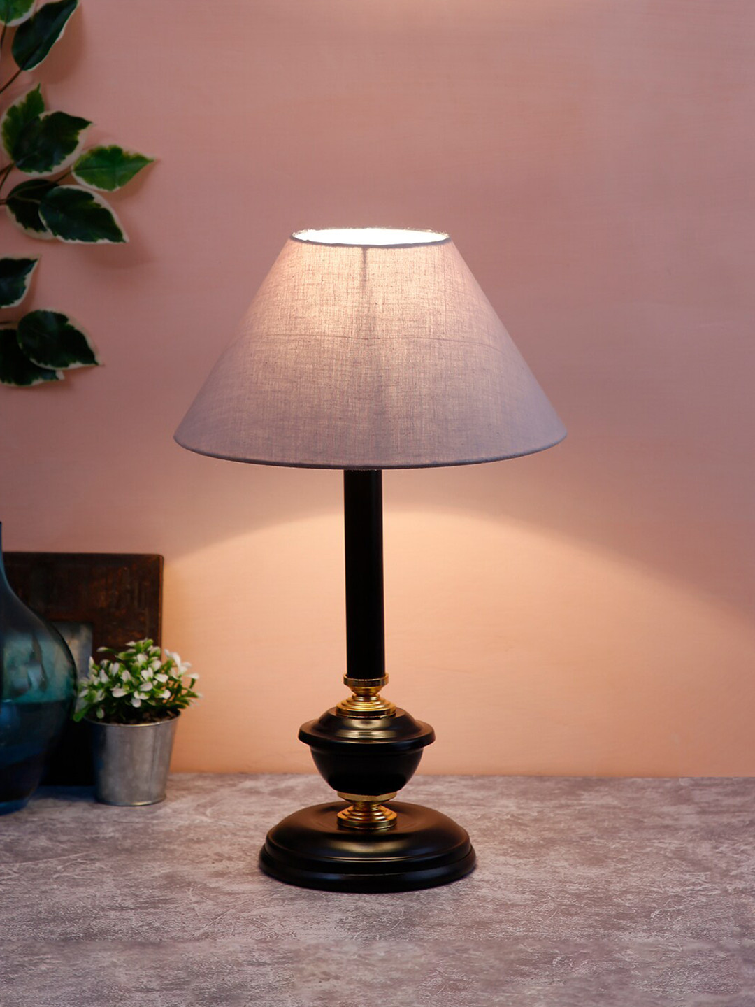 Devansh Grey & Black Traditional Bedside Standard Table Lamp