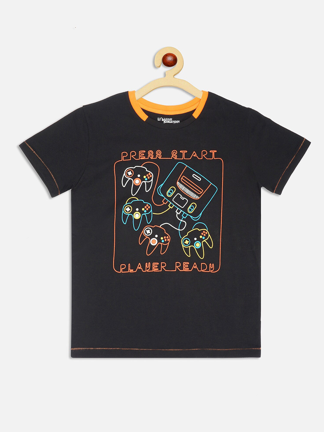 Lil Tomatoes Boys Black Printed T-shirt