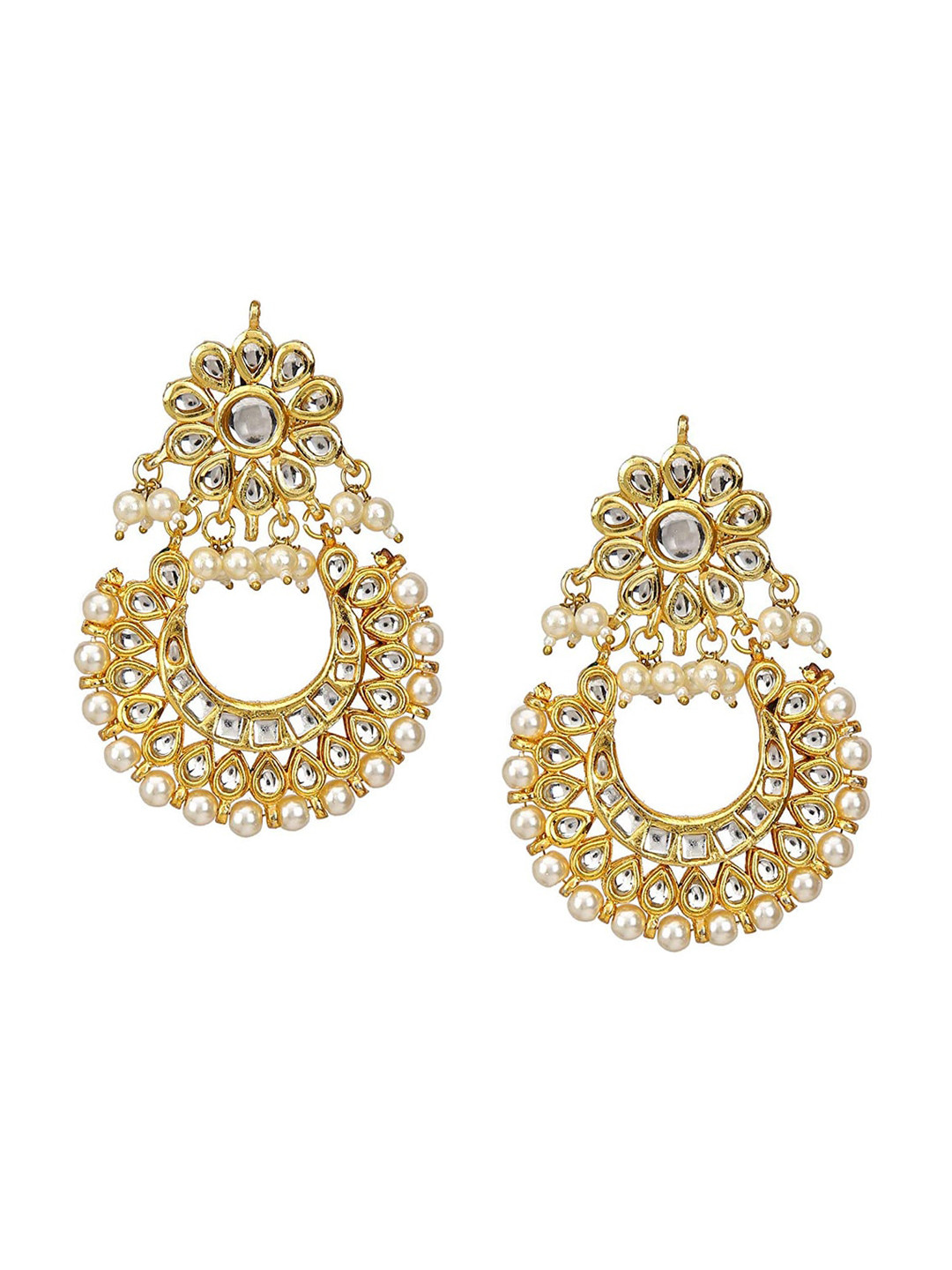 Runjhun Gold-Toned Kundan Studded Gold-plated Traditional Contemporary Drop Earrings