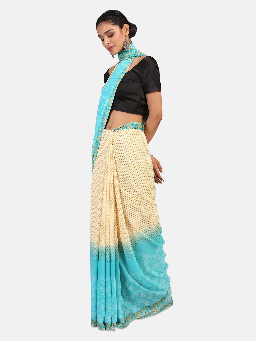 Mirraw Blue & Beige Batik Pure Georgette Saree
