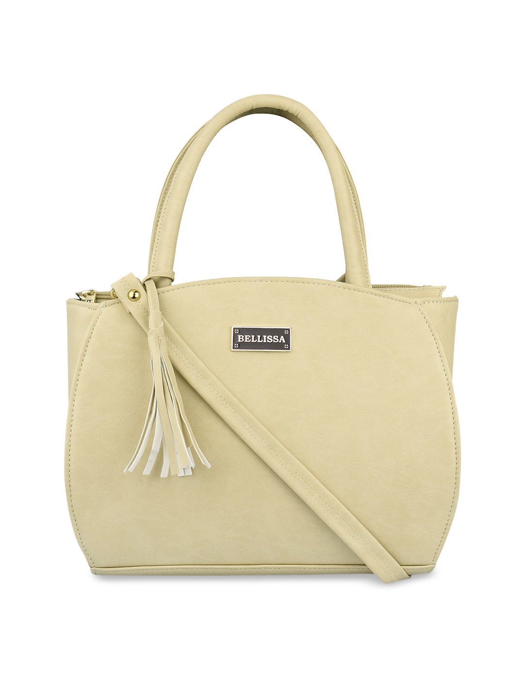 Bellissa Cream PU Structured Handheld Bag with Tasselled