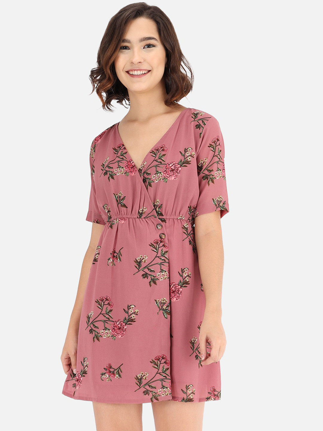 Trend Arrest Pink Floral Georgette Dress
