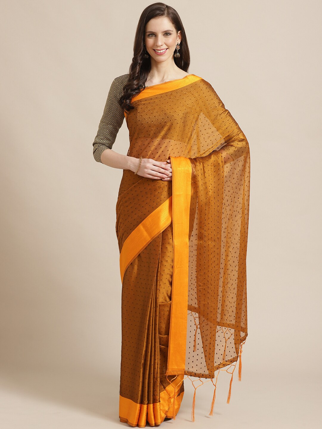 Saree mall Mustard Poly Georgette Saree