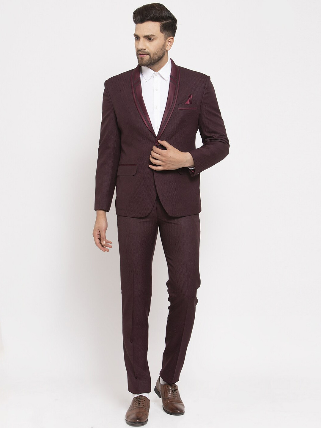 KLOTTHE Men Maroon Solid Slim Fit Single Breasted Formal Suit & Pant