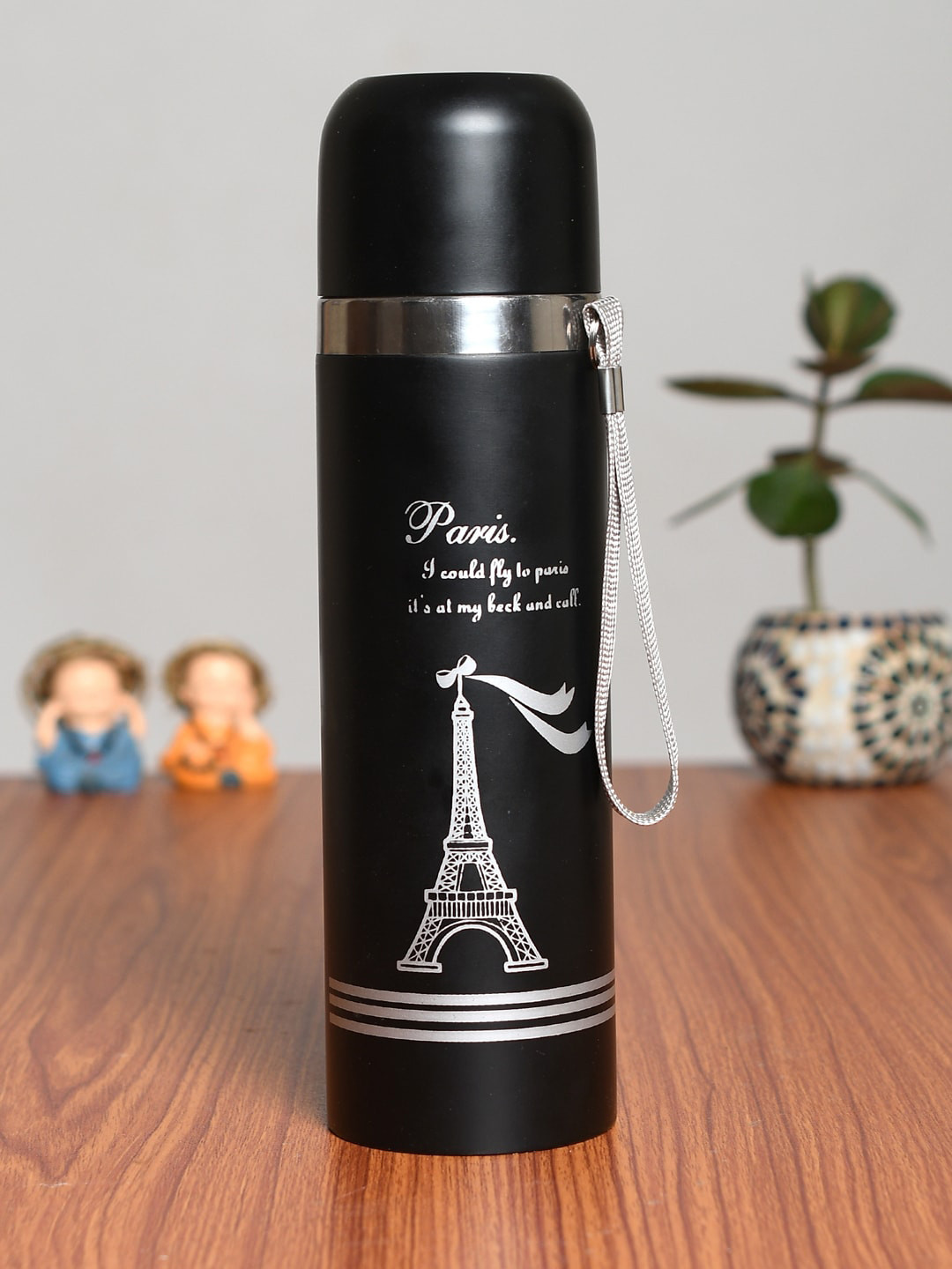 Kuber Industries Black Typography Stainless Steel Double Wall Vacuum Flask - 500ml