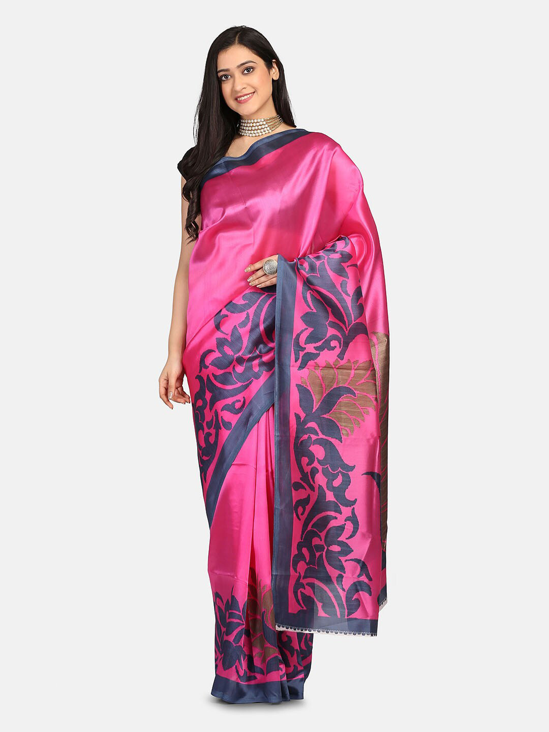 Mirraw Pink & Blue Woven Design Art Silk Saree