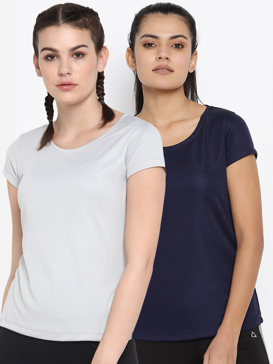 ScoldMe Pack Of 2 Women Grey & Navy Blue Slim Fit Sprots T-shirt