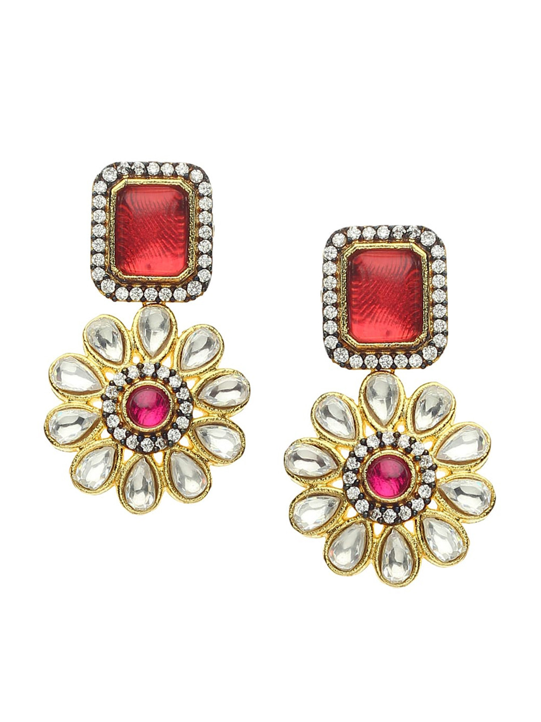 Runjhun Red Contemporary Drop Earrings