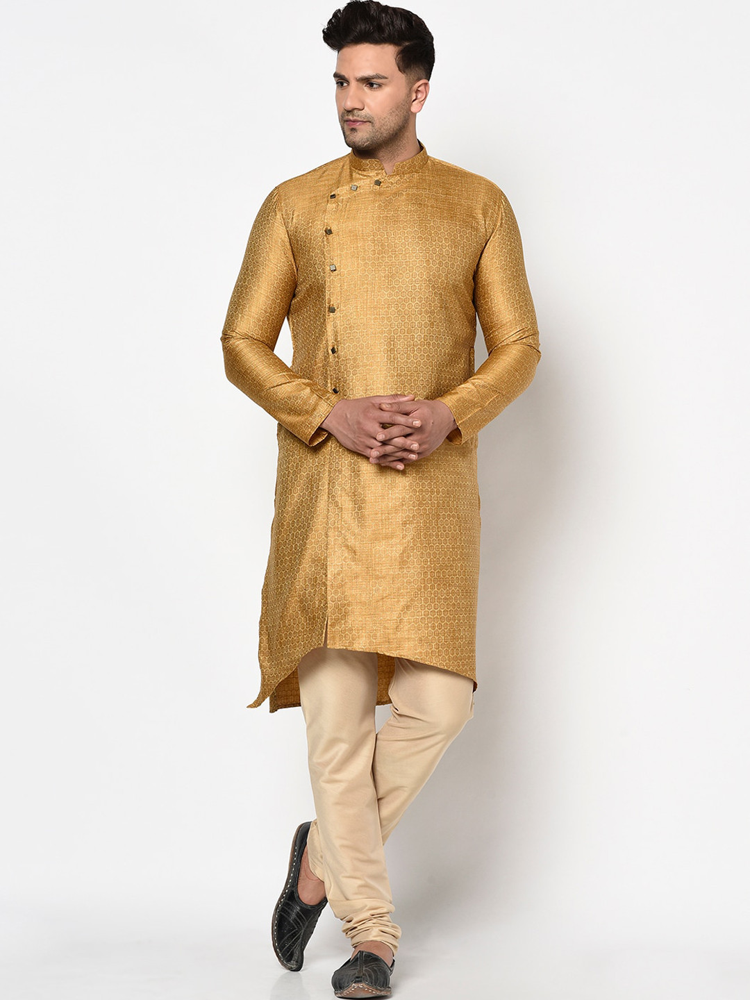 TABARD Men Orange Jacqard Printed Kurta with Churidar