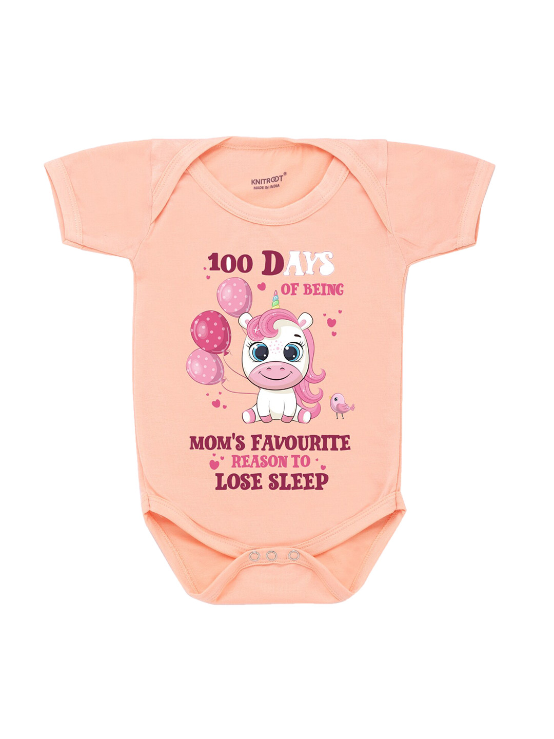 KNITROOT Infant Kids Peach-Colored Printed Bodysuits