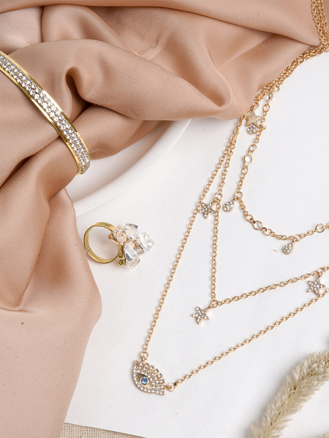 JOKER & WITCH Gold-Plated White Rhinestone-Studded Velvet Vision Jewellery Set