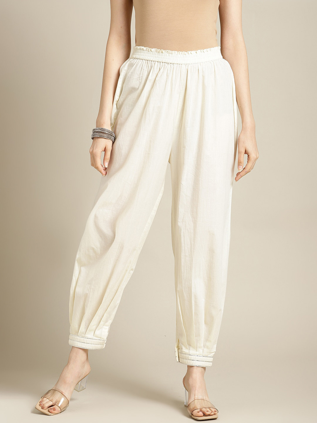 Varanga Women White Loose Fit Regular Trousers