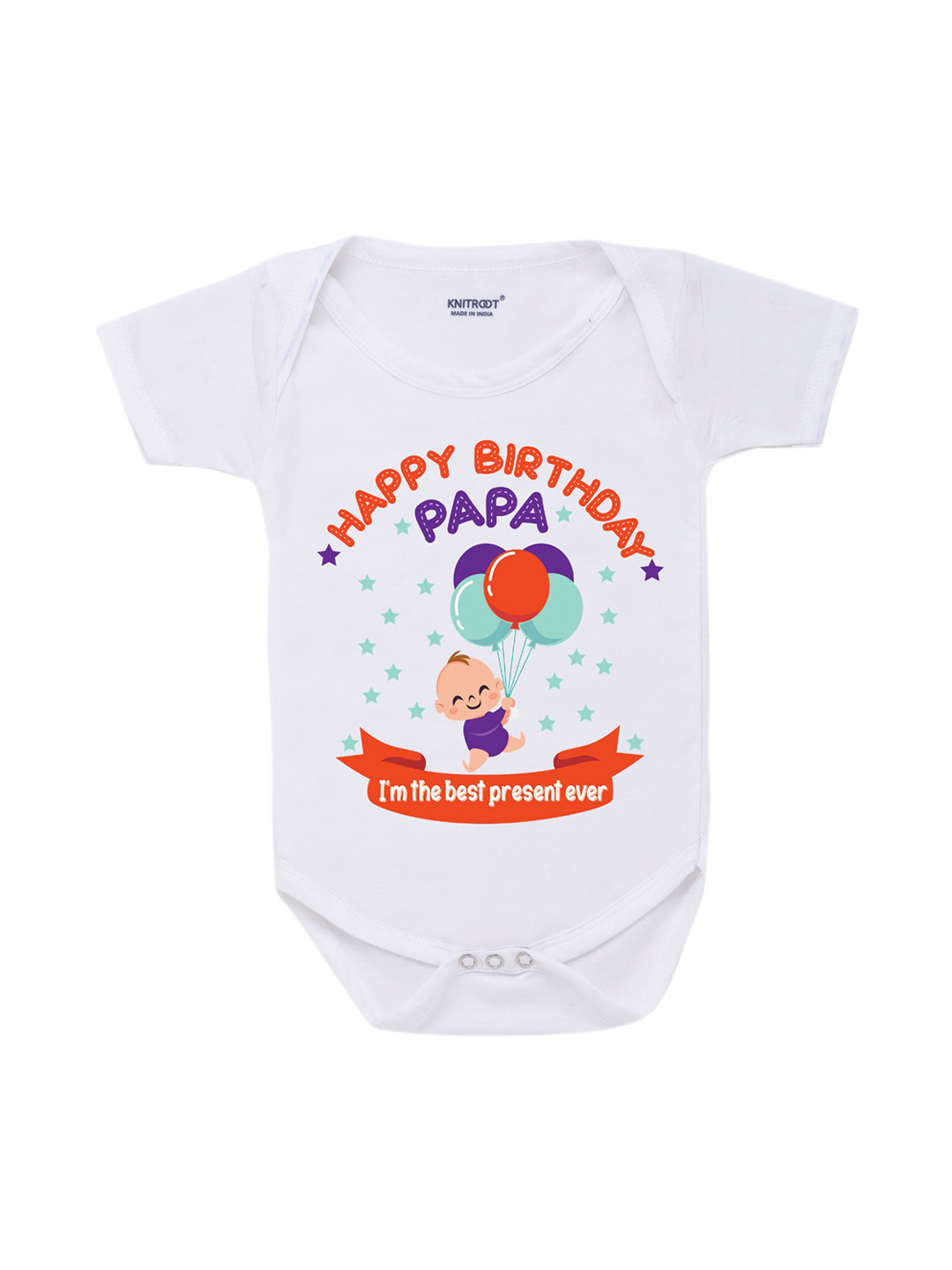 KNITROOT Infant Kids White & Red Pappa Present Ever Printed Baby Bodysuit