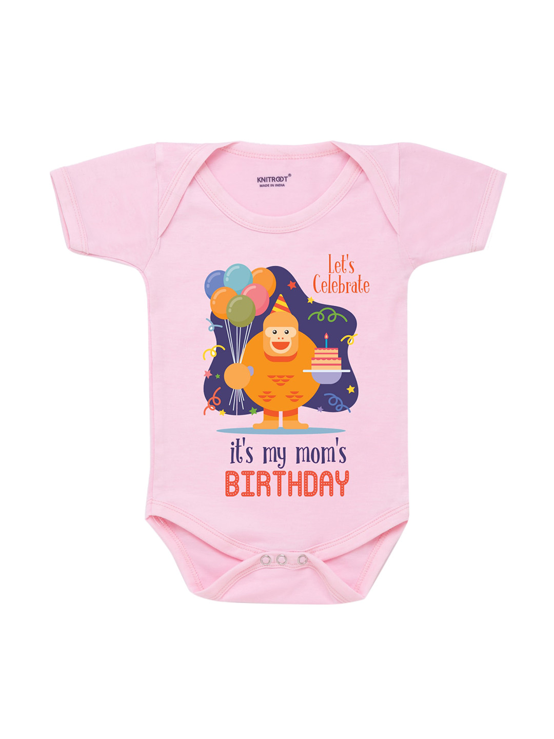 KNITROOT Infants Baby Cotton Pink & Orange Front body Printed Cotton Bodysuit