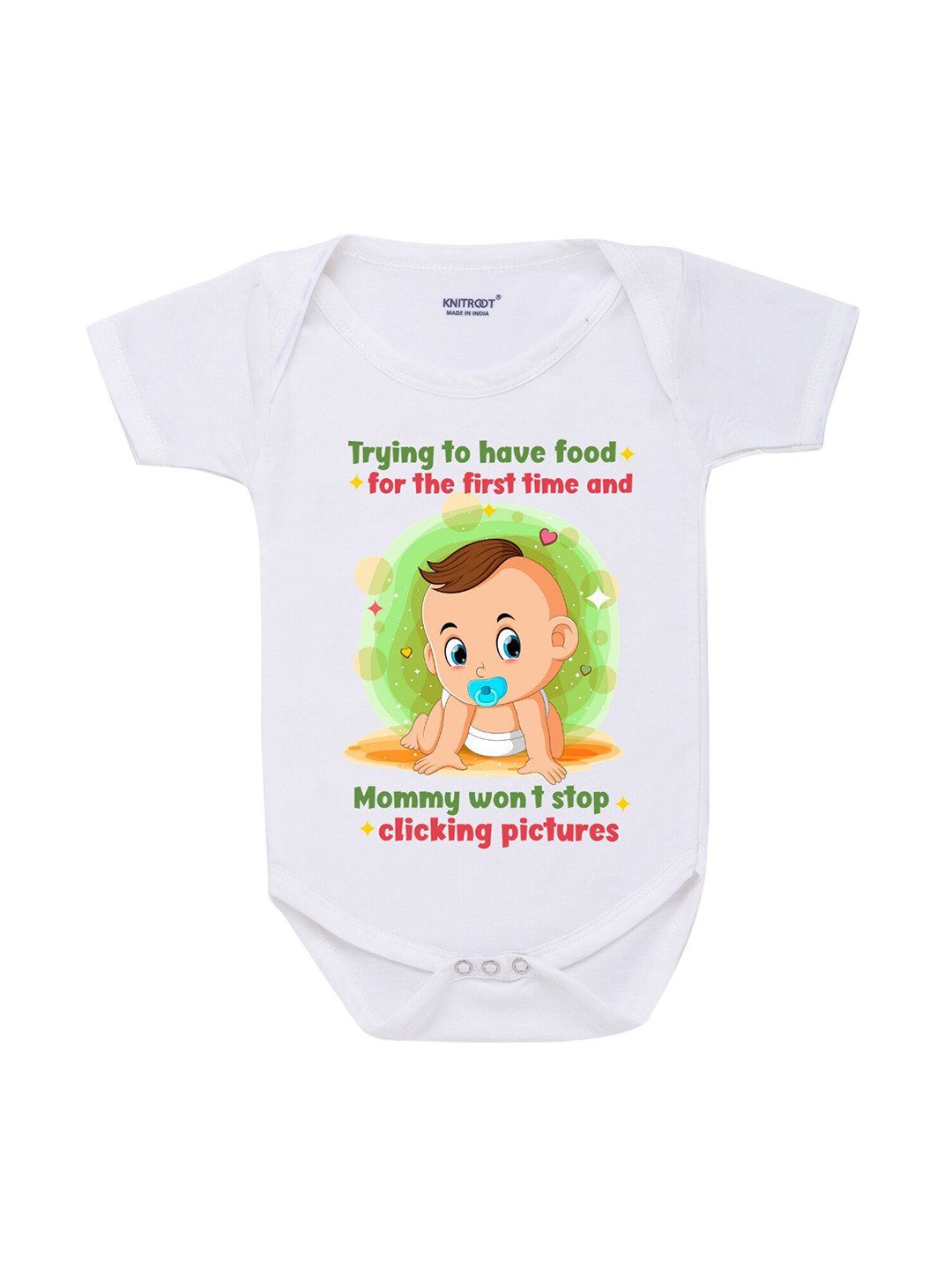 KNITROOT Infant Kids White & Green Printed Bodysuit