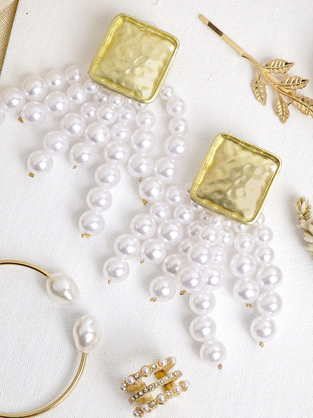JOKER & WITCH Gold-Toned & White Stone-Studded & Pearl Beaded Jewellery Set