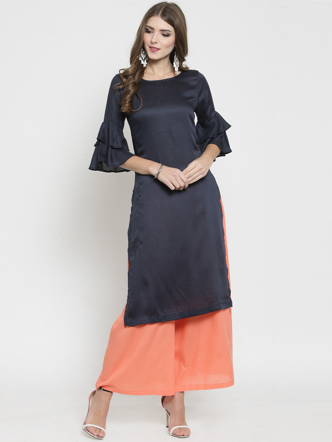 Sera Women Navy Blue Kurta with Palazzos