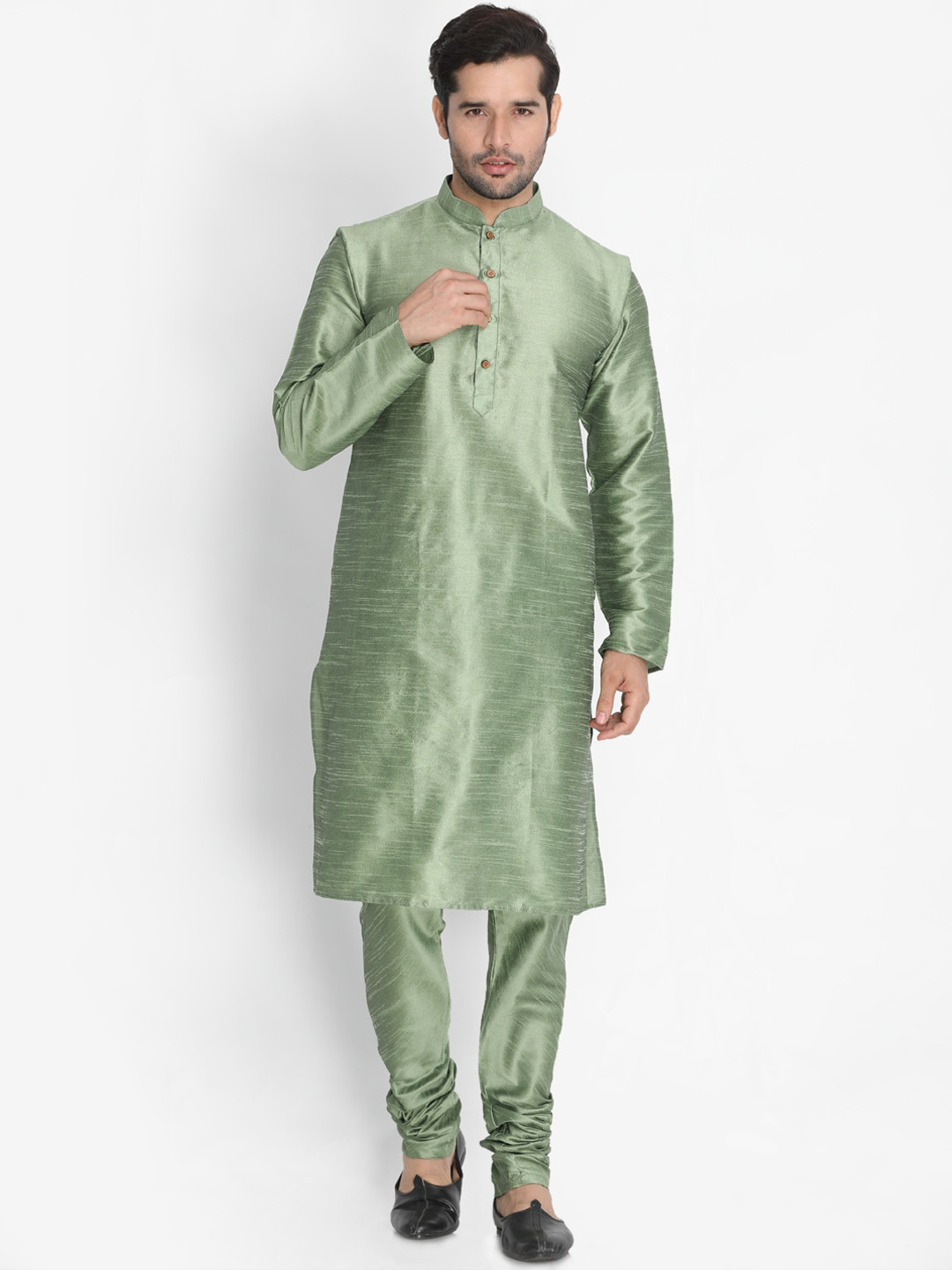 VASTRAMAY Men Mint Green Solid Kurta with Churidar