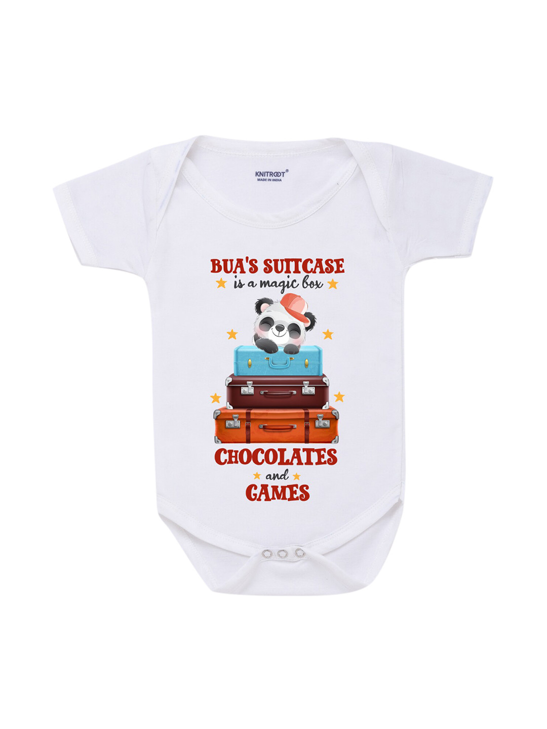 KNITROOT Infant Baby Cotton White & Blue Front Body Printed Bodysuit